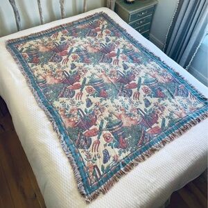 Vintage Garden Design, Cotton Tapestry Throw Blanket